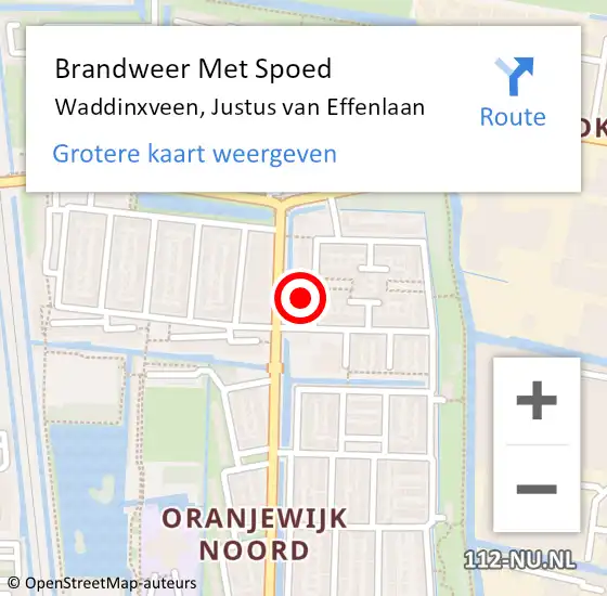 Locatie op kaart van de 112 melding: Brandweer Met Spoed Naar Waddinxveen, Justus van Effenlaan op 23 maart 2022 18:11