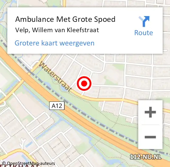 Locatie op kaart van de 112 melding: Ambulance Met Grote Spoed Naar Velp, Willem van Kleefstraat op 23 maart 2022 18:57