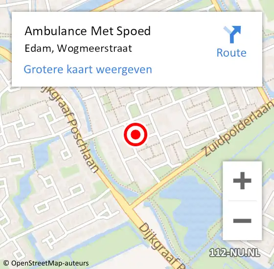 Locatie op kaart van de 112 melding: Ambulance Met Spoed Naar Edam, Wogmeerstraat op 23 maart 2022 19:06