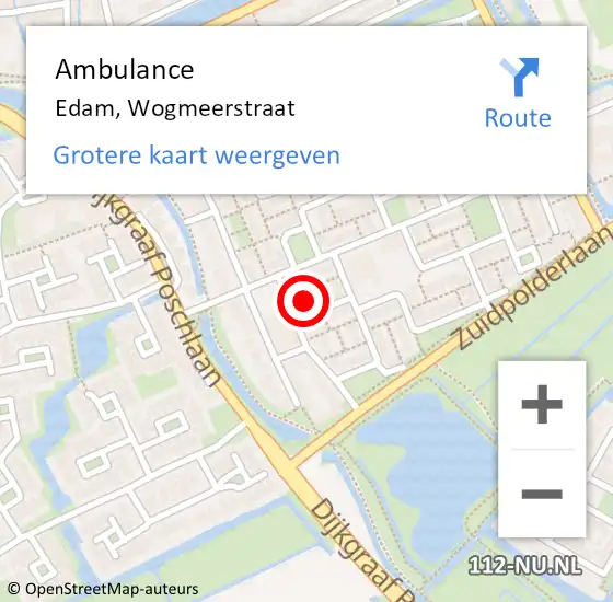 Locatie op kaart van de 112 melding: Ambulance Edam, Wogmeerstraat op 23 maart 2022 19:07