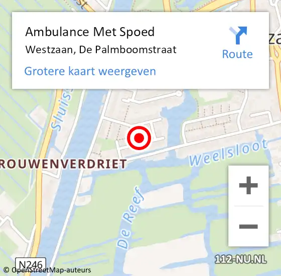 Locatie op kaart van de 112 melding: Ambulance Met Spoed Naar Westzaan, De Palmboomstraat op 23 maart 2022 19:11