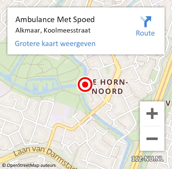 Locatie op kaart van de 112 melding: Ambulance Met Spoed Naar Alkmaar, Koolmeesstraat op 23 maart 2022 19:18