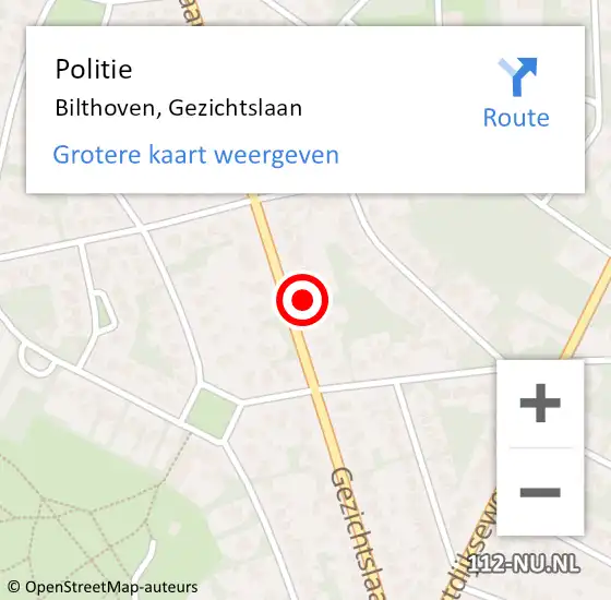 Locatie op kaart van de 112 melding: Politie Bilthoven, Gezichtslaan op 23 maart 2022 19:22