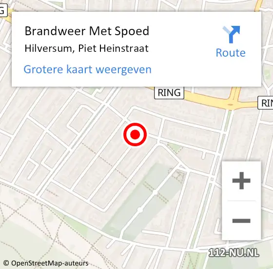 Locatie op kaart van de 112 melding: Brandweer Met Spoed Naar Hilversum, Piet Heinstraat op 23 maart 2022 20:04