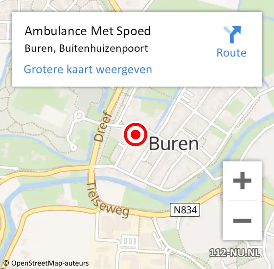 Locatie op kaart van de 112 melding: Ambulance Met Spoed Naar Buren, Buitenhuizenpoort op 23 maart 2022 20:49