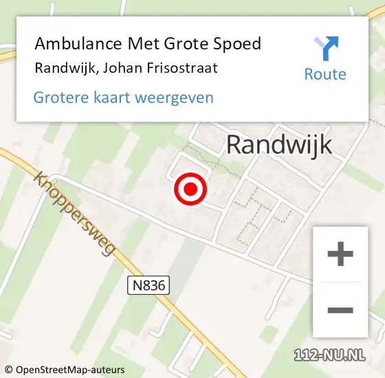 Locatie op kaart van de 112 melding: Ambulance Met Grote Spoed Naar Randwijk, Johan Frisostraat op 23 maart 2022 20:51