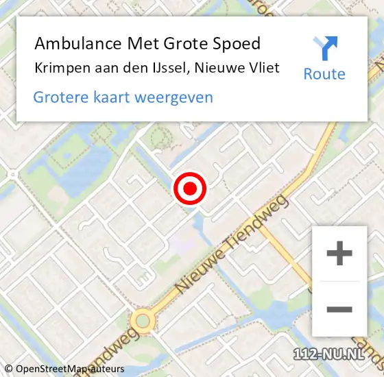 Locatie op kaart van de 112 melding: Ambulance Met Grote Spoed Naar Krimpen aan den IJssel, Nieuwe Vliet op 23 maart 2022 20:54