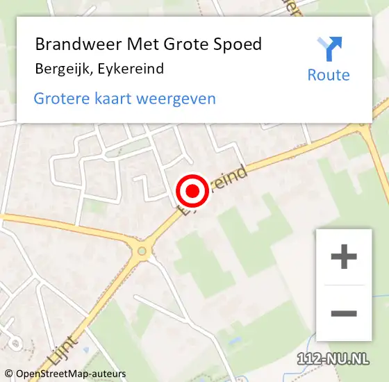 Locatie op kaart van de 112 melding: Brandweer Met Grote Spoed Naar Bergeijk, Eykereind op 23 maart 2022 21:00