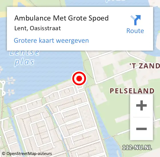 Locatie op kaart van de 112 melding: Ambulance Met Grote Spoed Naar Lent, Oasisstraat op 23 maart 2022 21:12