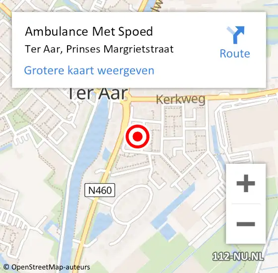 Locatie op kaart van de 112 melding: Ambulance Met Spoed Naar Ter Aar, Prinses Margrietstraat op 23 maart 2022 21:14