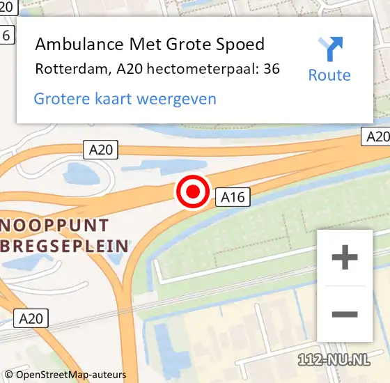 Locatie op kaart van de 112 melding: Ambulance Met Grote Spoed Naar Rotterdam, A20 hectometerpaal: 36 op 23 maart 2022 22:31