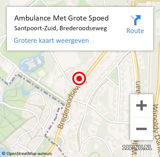 Locatie op kaart van de 112 melding: Ambulance Met Grote Spoed Naar Santpoort-Zuid, Brederoodseweg op 23 maart 2022 22:39