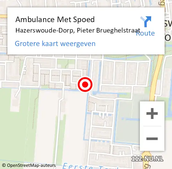 Locatie op kaart van de 112 melding: Ambulance Met Spoed Naar Hazerswoude-Dorp, Pieter Brueghelstraat op 23 maart 2022 22:45