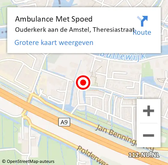 Locatie op kaart van de 112 melding: Ambulance Met Spoed Naar Ouderkerk aan de Amstel, Theresiastraat op 24 maart 2022 00:07