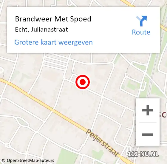 Locatie op kaart van de 112 melding: Brandweer Met Spoed Naar Echt, Julianastraat op 24 maart 2022 01:55