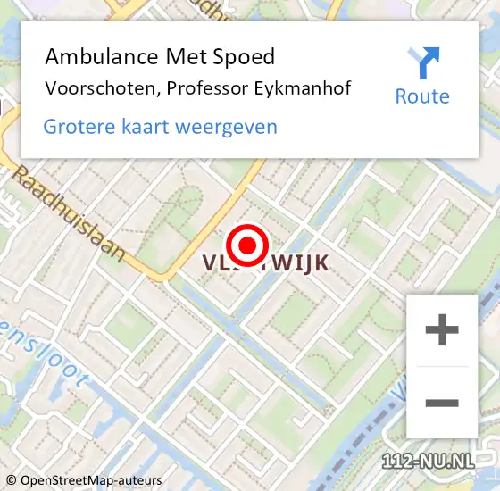 Locatie op kaart van de 112 melding: Ambulance Met Spoed Naar Voorschoten, Professor Eykmanhof op 24 maart 2022 02:22