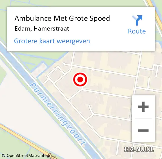 Locatie op kaart van de 112 melding: Ambulance Met Grote Spoed Naar Edam, Hamerstraat op 24 maart 2022 03:32