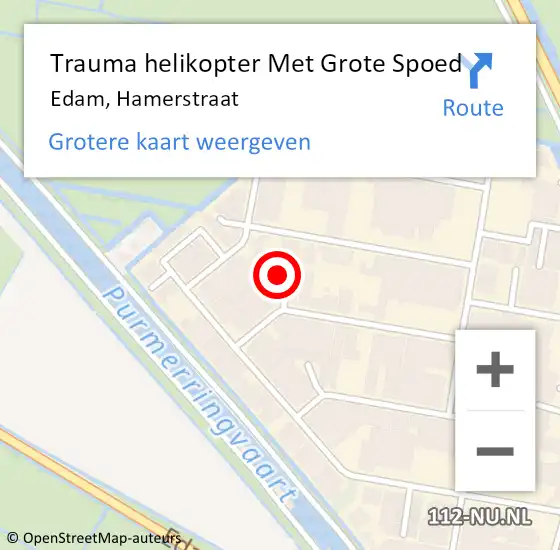 Locatie op kaart van de 112 melding: Trauma helikopter Met Grote Spoed Naar Edam, Hamerstraat op 24 maart 2022 03:34