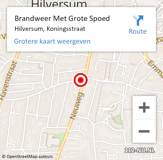 Locatie op kaart van de 112 melding: Brandweer Met Grote Spoed Naar Hilversum, Koningsstraat op 24 maart 2022 06:19
