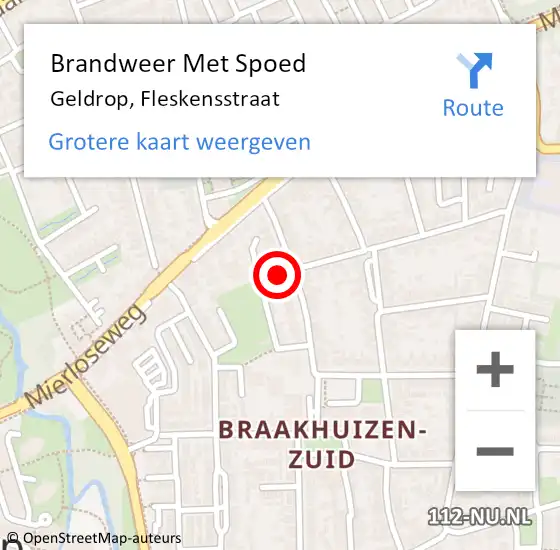 Locatie op kaart van de 112 melding: Brandweer Met Spoed Naar Geldrop, Fleskensstraat op 24 maart 2022 07:02