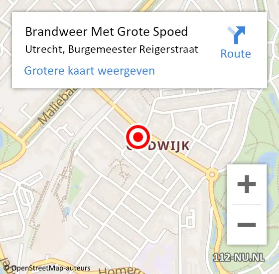 Locatie op kaart van de 112 melding: Brandweer Met Grote Spoed Naar Utrecht, Burgemeester Reigerstraat op 24 maart 2022 07:33