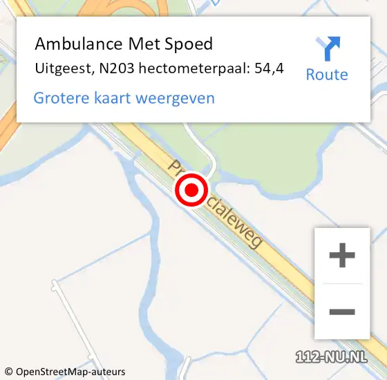 Locatie op kaart van de 112 melding: Ambulance Met Spoed Naar Uitgeest, N203 hectometerpaal: 54,4 op 24 maart 2022 08:10