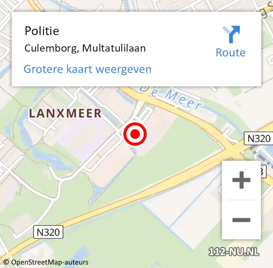 Locatie op kaart van de 112 melding: Politie Culemborg, Multatulilaan op 24 maart 2022 08:26