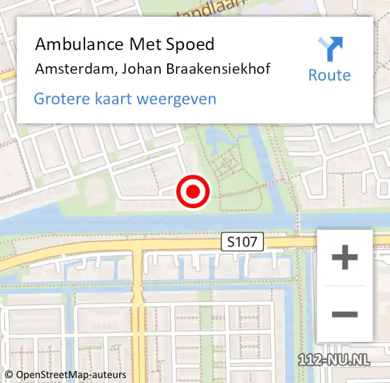 Locatie op kaart van de 112 melding: Ambulance Met Spoed Naar Amsterdam, Johan Braakensiekhof op 24 maart 2022 08:39