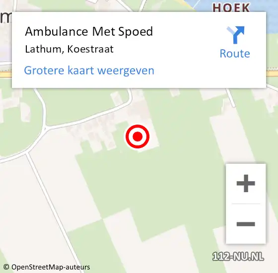 Locatie op kaart van de 112 melding: Ambulance Met Spoed Naar Lathum, Koestraat op 24 maart 2022 08:56