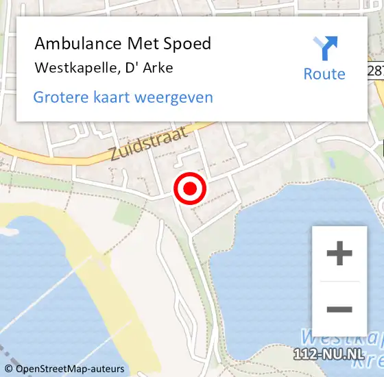 Locatie op kaart van de 112 melding: Ambulance Met Spoed Naar Westkapelle, D' Arke op 11 juli 2014 23:55