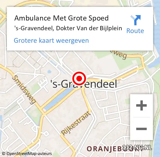 Locatie op kaart van de 112 melding: Ambulance Met Grote Spoed Naar 's-Gravendeel, Dokter van der Bijlplein op 24 maart 2022 09:05