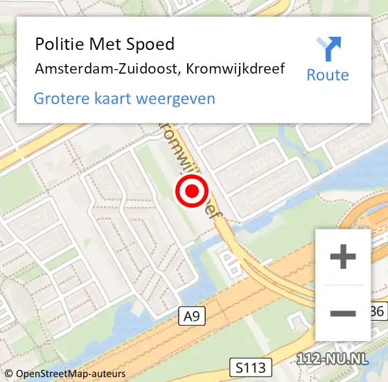 Locatie op kaart van de 112 melding: Politie Met Spoed Naar Amsterdam-Zuidoost, Kromwijkdreef op 24 maart 2022 09:13