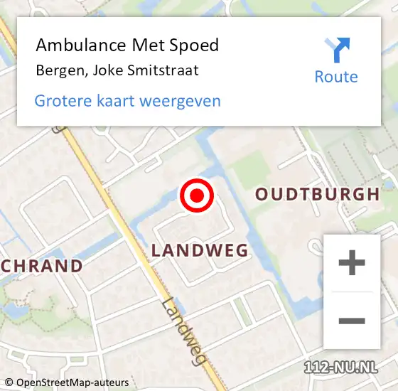 Locatie op kaart van de 112 melding: Ambulance Met Spoed Naar Bergen, Joke Smitstraat op 24 maart 2022 09:26