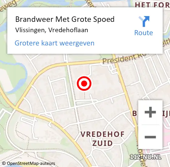 Locatie op kaart van de 112 melding: Brandweer Met Grote Spoed Naar Vlissingen, Vredehoflaan op 24 maart 2022 09:44