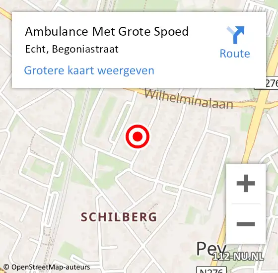 Locatie op kaart van de 112 melding: Ambulance Met Grote Spoed Naar Echt, Begoniastraat op 24 maart 2022 10:16