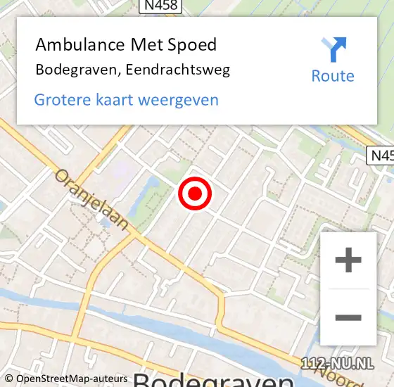 Locatie op kaart van de 112 melding: Ambulance Met Spoed Naar Bodegraven, Eendrachtsweg op 24 maart 2022 10:24