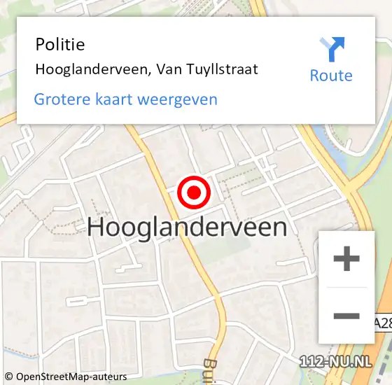 Locatie op kaart van de 112 melding: Politie Hooglanderveen, Van Tuyllstraat op 24 maart 2022 10:37