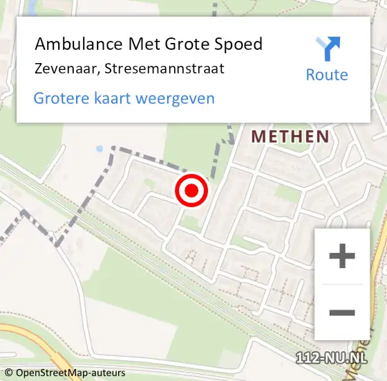 Locatie op kaart van de 112 melding: Ambulance Met Grote Spoed Naar Zevenaar, Stresemannstraat op 24 maart 2022 10:58