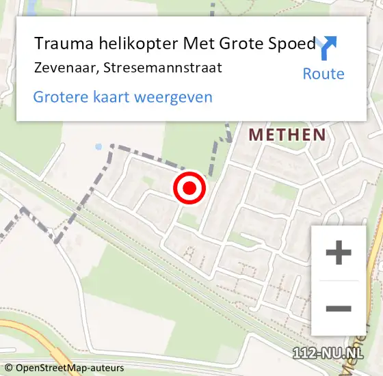 Locatie op kaart van de 112 melding: Trauma helikopter Met Grote Spoed Naar Zevenaar, Stresemannstraat op 24 maart 2022 10:58