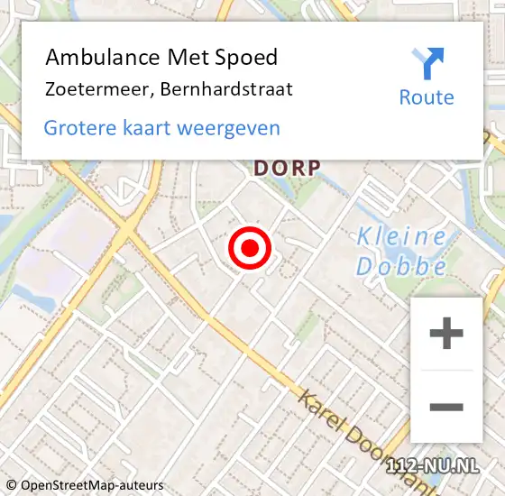 Locatie op kaart van de 112 melding: Ambulance Met Spoed Naar Zoetermeer, Bernhardstraat op 24 maart 2022 11:04