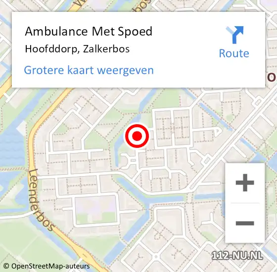 Locatie op kaart van de 112 melding: Ambulance Met Spoed Naar Hoofddorp, Zalkerbos op 24 maart 2022 11:18