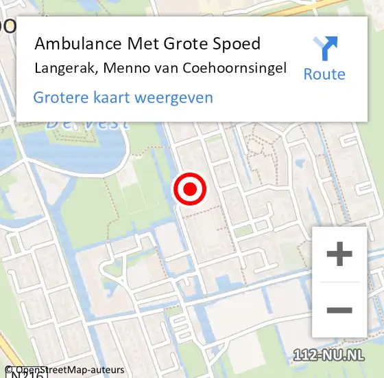 Locatie op kaart van de 112 melding: Ambulance Met Grote Spoed Naar Langerak, Menno van Coehoornsingel op 24 maart 2022 11:19