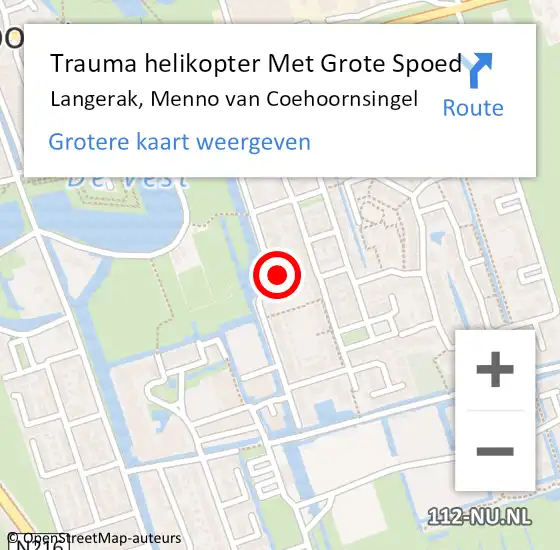 Locatie op kaart van de 112 melding: Trauma helikopter Met Grote Spoed Naar Langerak, Menno van Coehoornsingel op 24 maart 2022 11:25