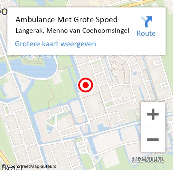 Locatie op kaart van de 112 melding: Ambulance Met Grote Spoed Naar Langerak, Menno van Coehoornsingel op 24 maart 2022 11:26