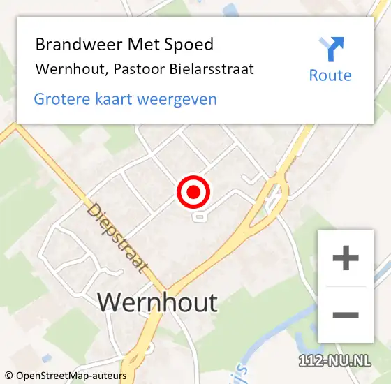 Locatie op kaart van de 112 melding: Brandweer Met Spoed Naar Wernhout, Pastoor Bielarsstraat op 24 maart 2022 11:26