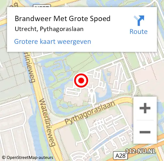 Locatie op kaart van de 112 melding: Brandweer Met Grote Spoed Naar Utrecht, Pythagoraslaan op 24 maart 2022 11:51
