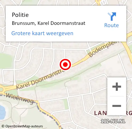 Locatie op kaart van de 112 melding: Politie Brunssum, Karel Doormanstraat op 24 maart 2022 11:57