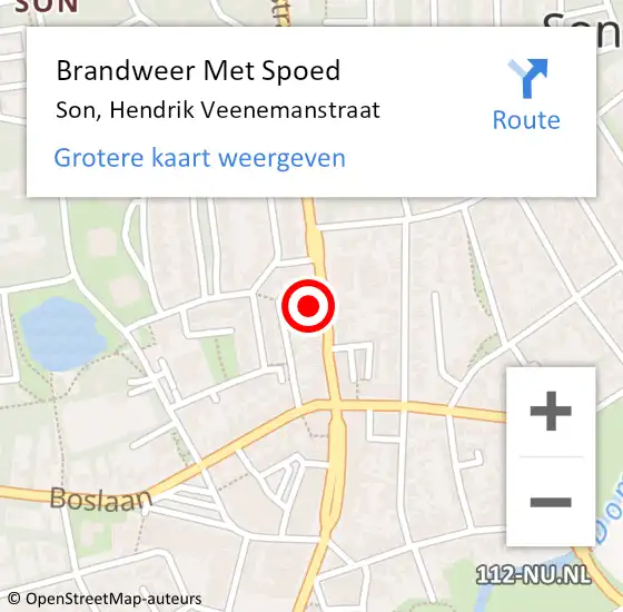 Locatie op kaart van de 112 melding: Brandweer Met Spoed Naar Son, Hendrik Veenemanstraat op 24 maart 2022 12:29