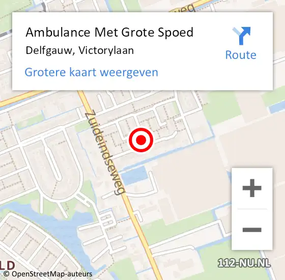 Locatie op kaart van de 112 melding: Ambulance Met Grote Spoed Naar Delfgauw, Victorylaan op 24 maart 2022 12:33