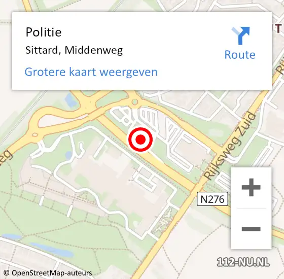 Locatie op kaart van de 112 melding: Politie Sittard, Middenweg op 24 maart 2022 12:37